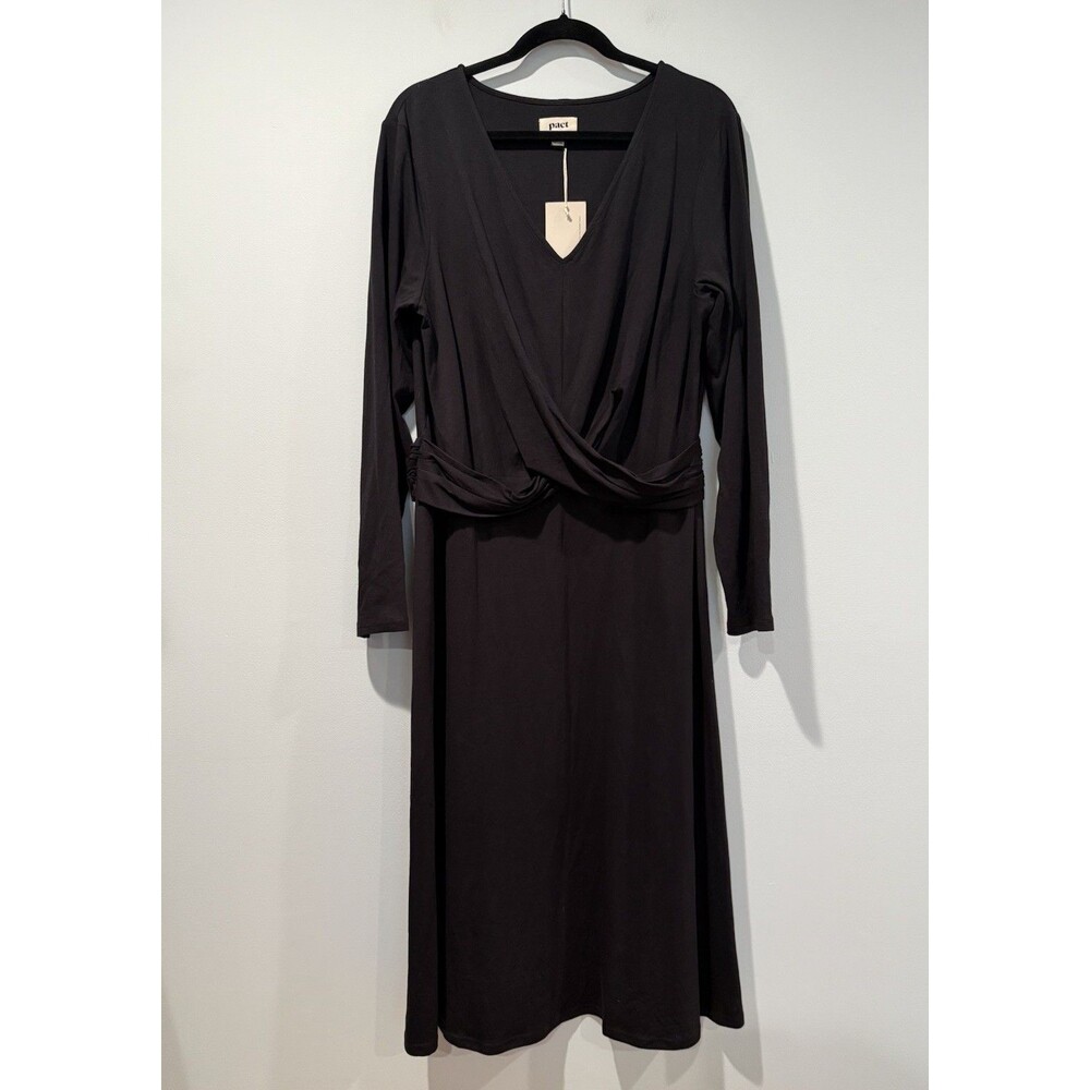NEW Pact Maxi Dress XXL Blk Organic Cotton Stretch Cottage Minimal Preppy Travel